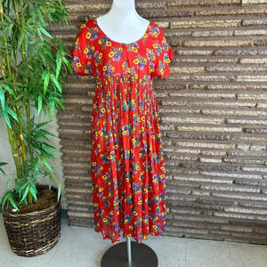 Patchouli from Nature Red Floral Boho Empire Waist Hippie Festival Dress
